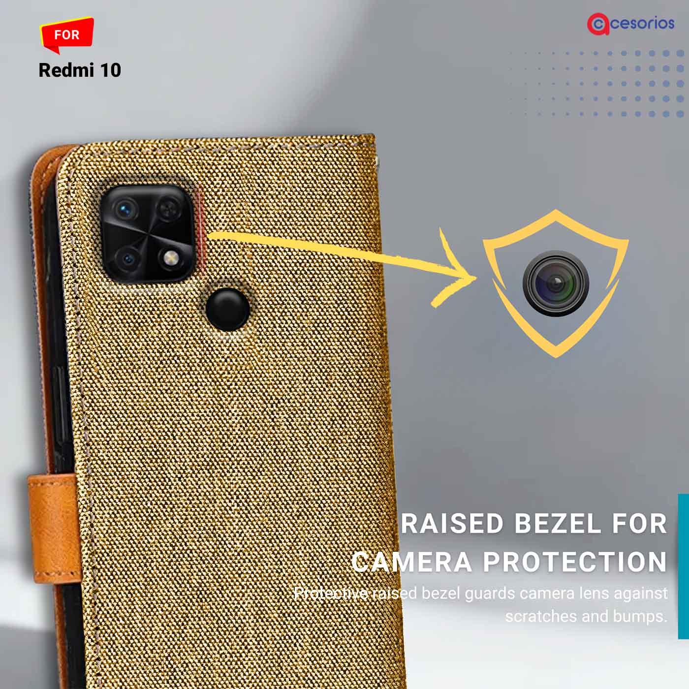 Accesorios Redmi 10 denim flip cover – Light Brown – Image 2 #color_light b