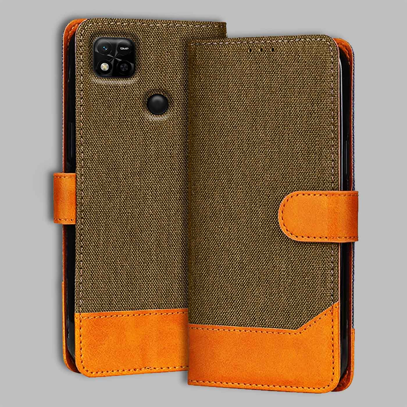 Redmi 10A flip cover in Dark Brown — front view by Accesorios