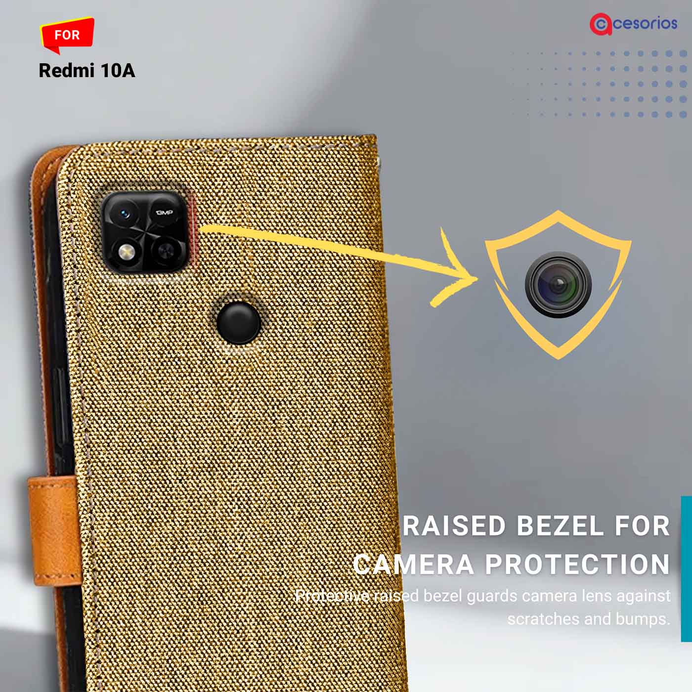 Denim & Leather back panel — Redmi 10A in Light Brown mobile case