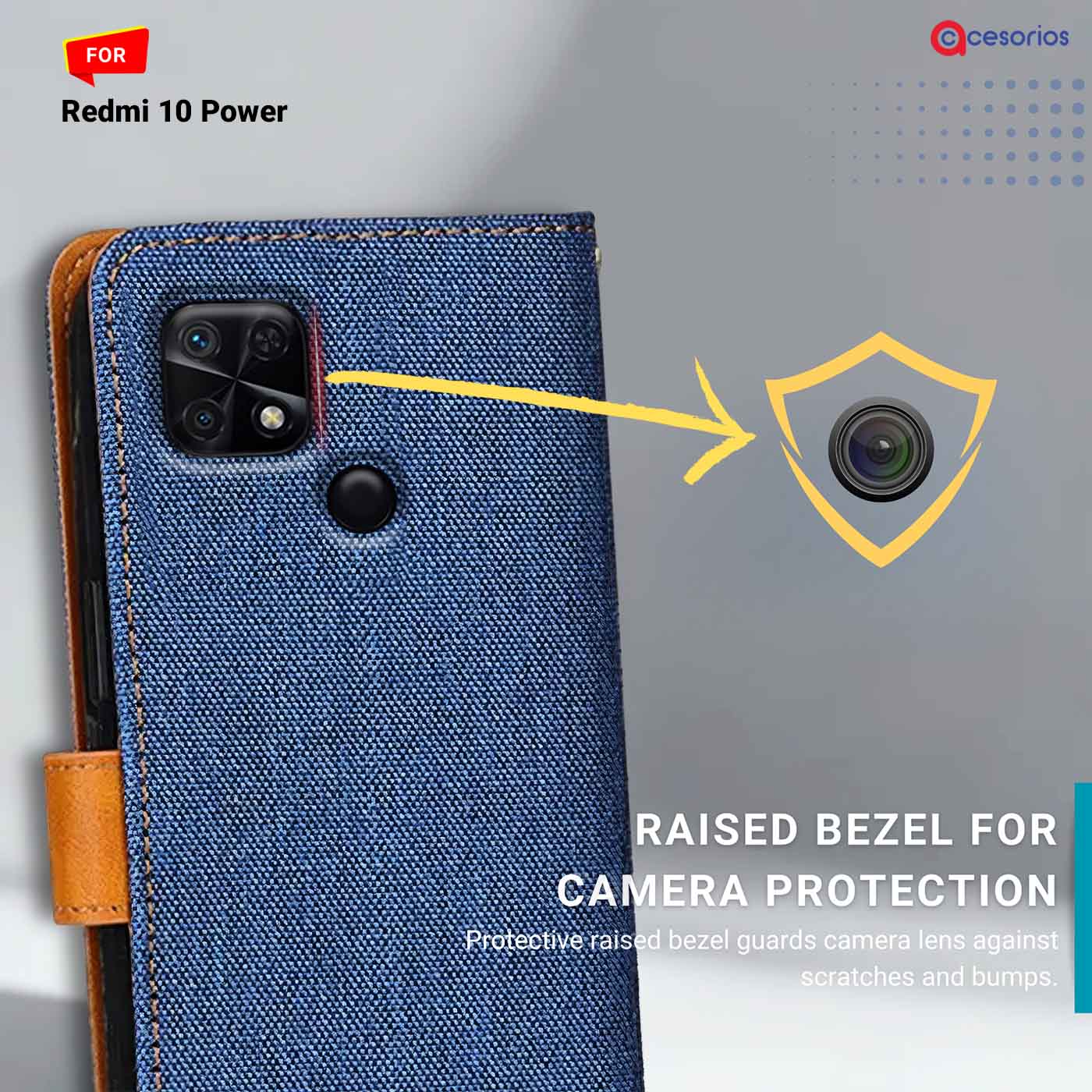 Denim & Leather back panel — Redmi 10 Power in Blue mobile case