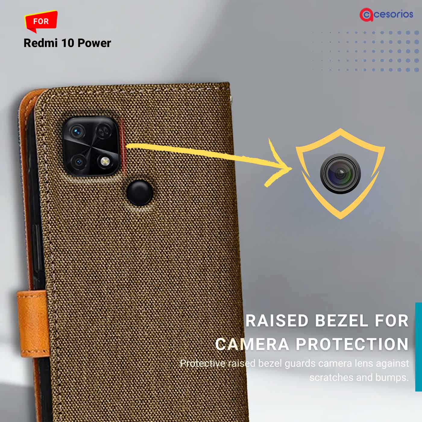 Denim & Leather back panel — Redmi 10 Power in Dark Brown mobile case