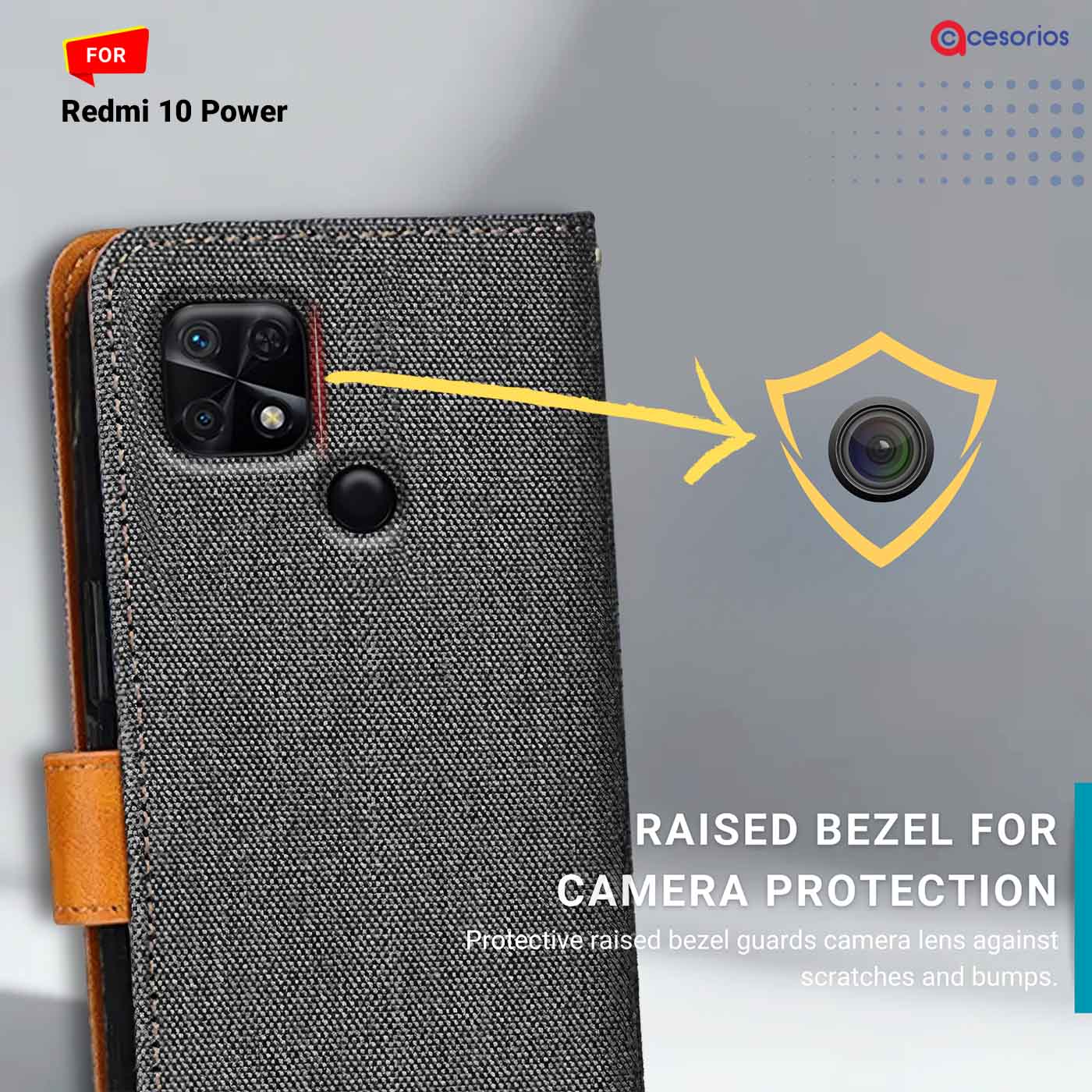 Denim & Leather back panel — Redmi 10 Power in Grey mobile case