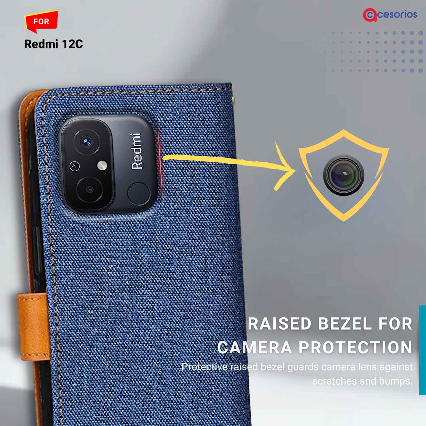 Denim & Leather back panel — Redmi 12C in Blue mobile case