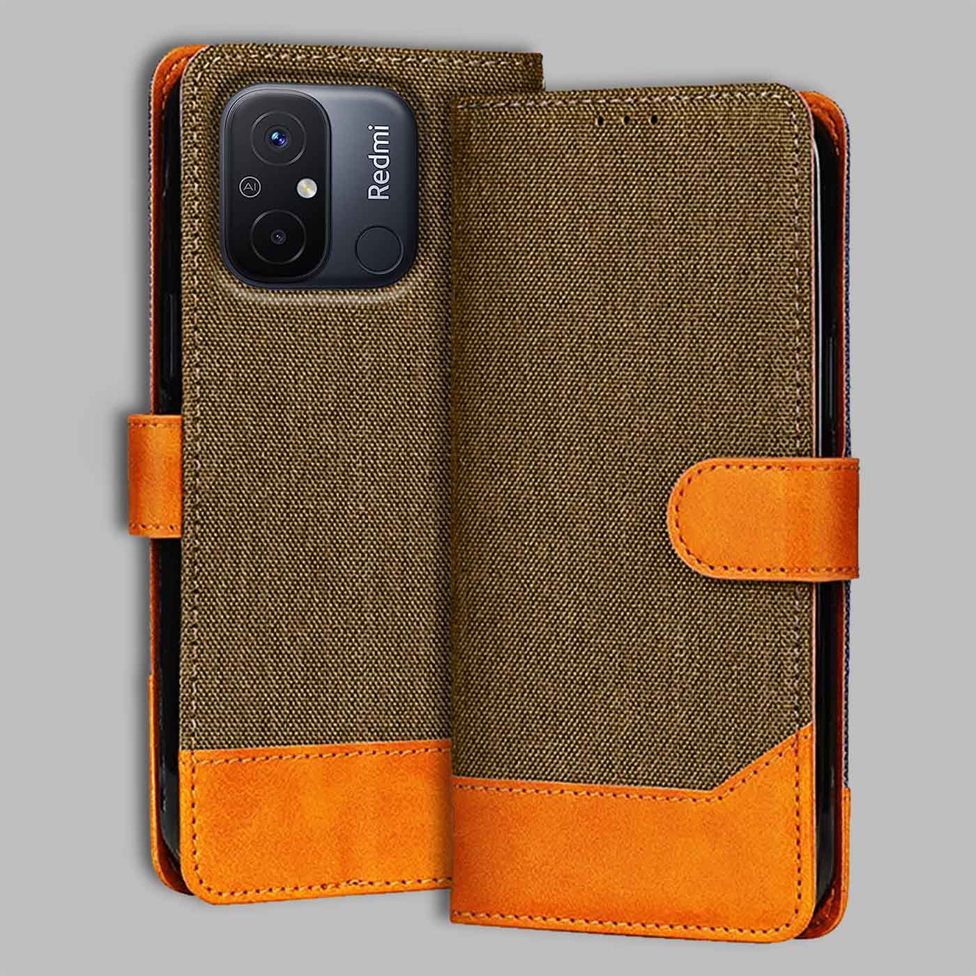 Accesorios Redmi 12C denim flip cover – Dark Brown – Image 1 #color_dark b