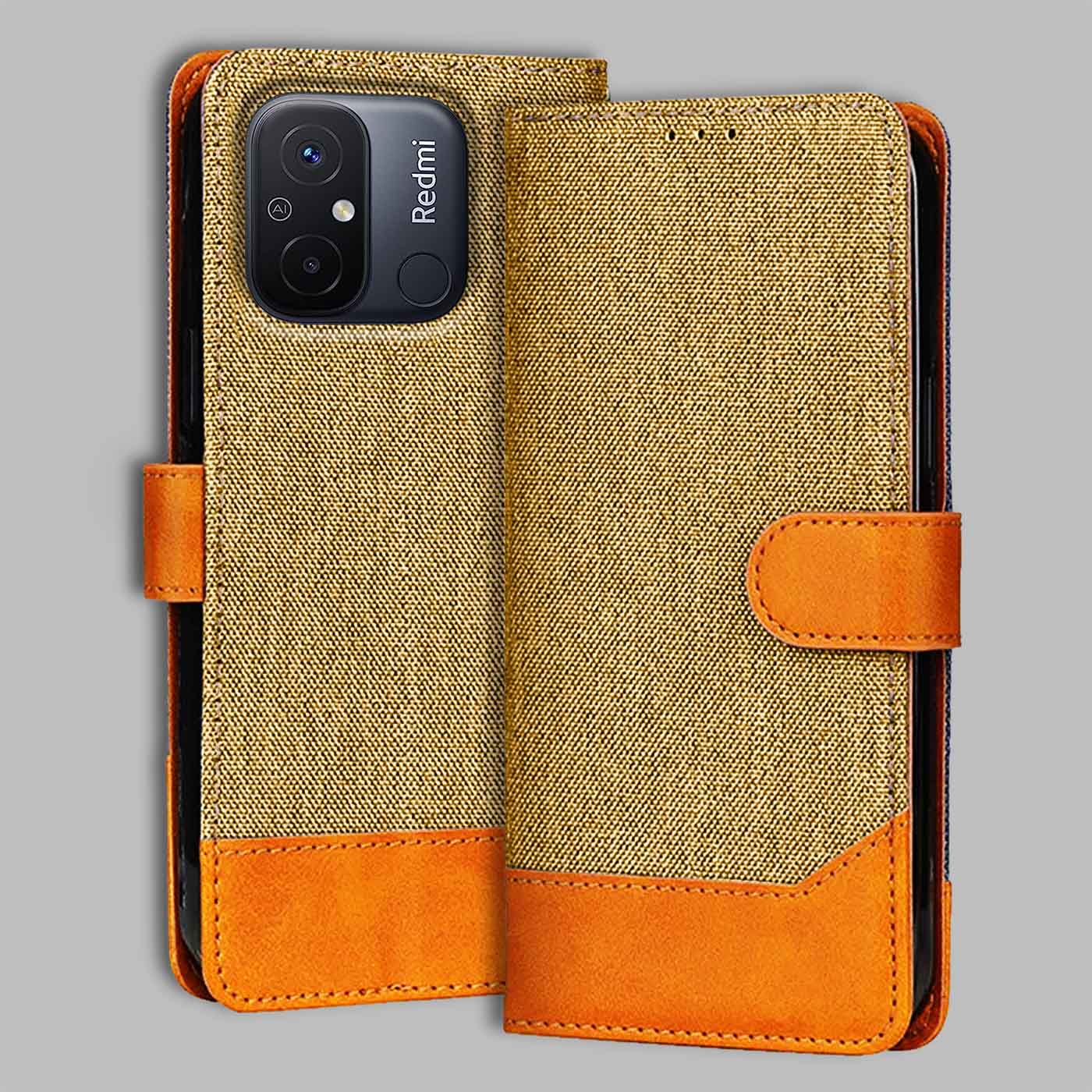 Accesorios Redmi 12C denim flip cover – Light Brown – Image 1 #color_light b