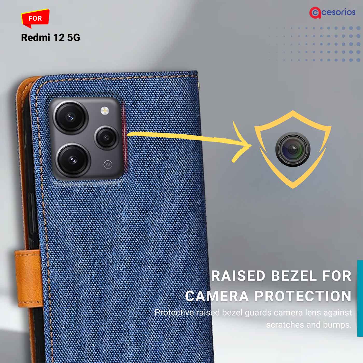 Denim & Leather back panel — Redmi 12 5G in Blue mobile case
