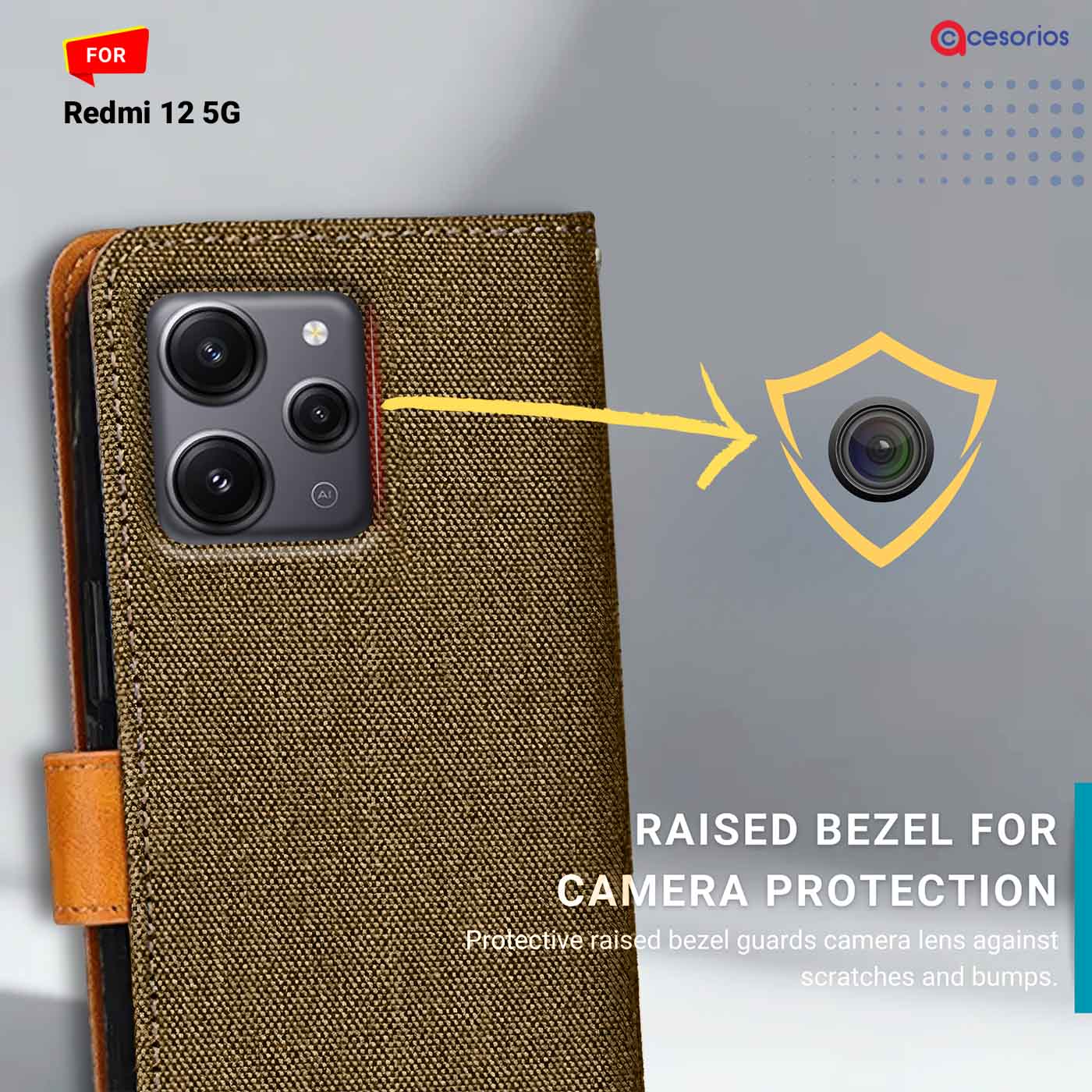 Denim & Leather back panel — Redmi 12 5G in Dark Brown mobile case