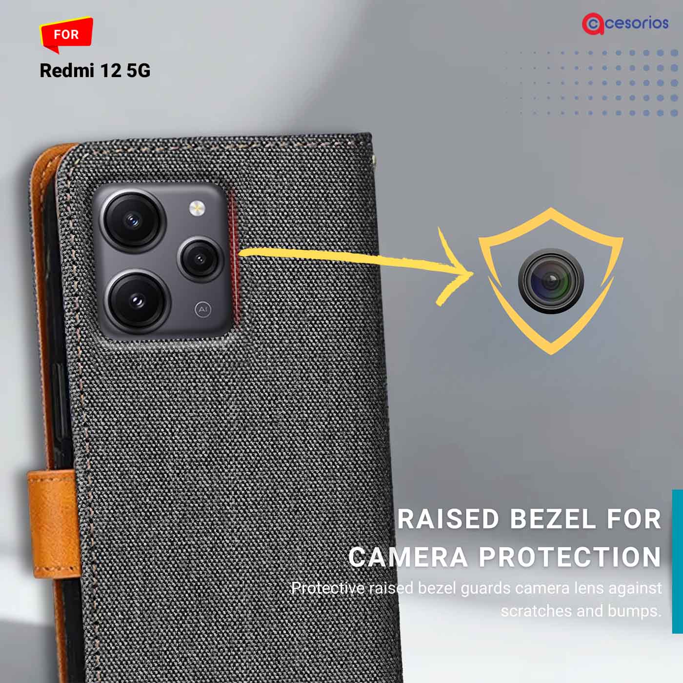 Accesorios Redmi 12 5G denim flip cover – Grey – Image 2 #color_