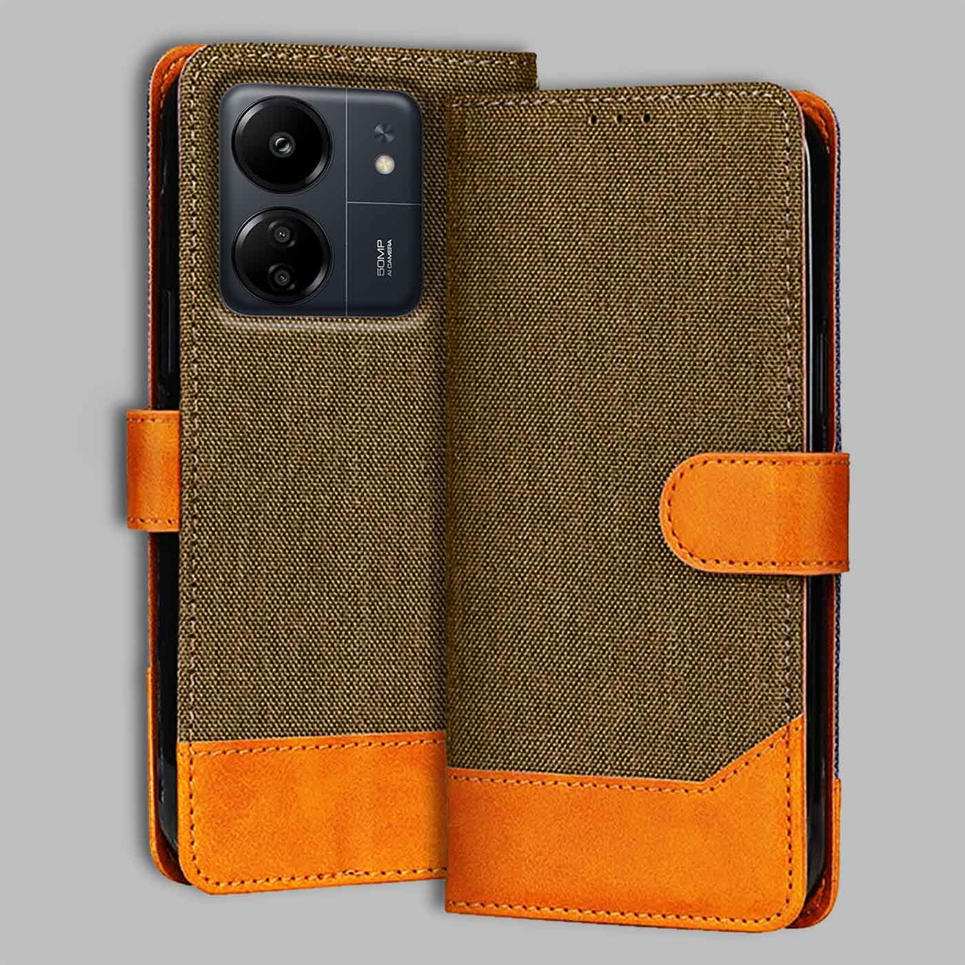 Accesorios Redmi 13C denim flip cover – Dark Brown – Image 1 #color_dark b