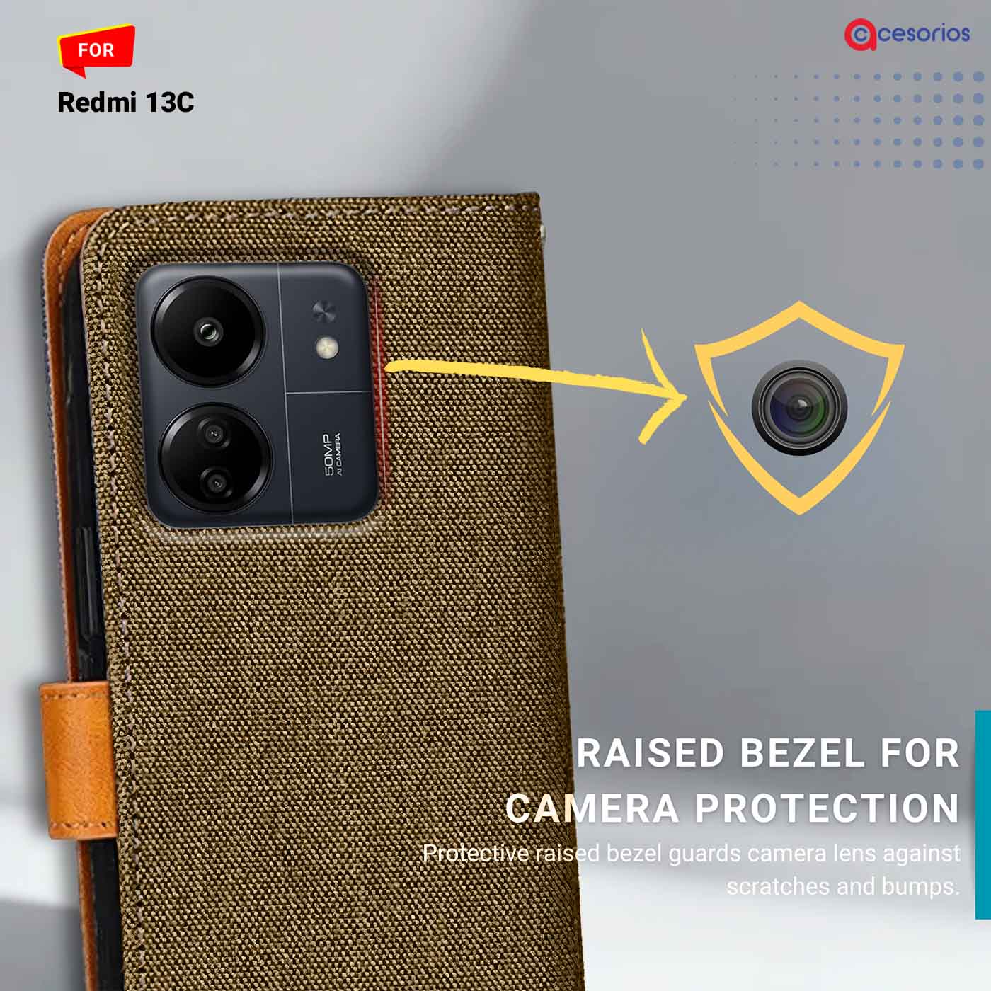 Denim & Leather back panel — Redmi 13C in Dark Brown mobile case