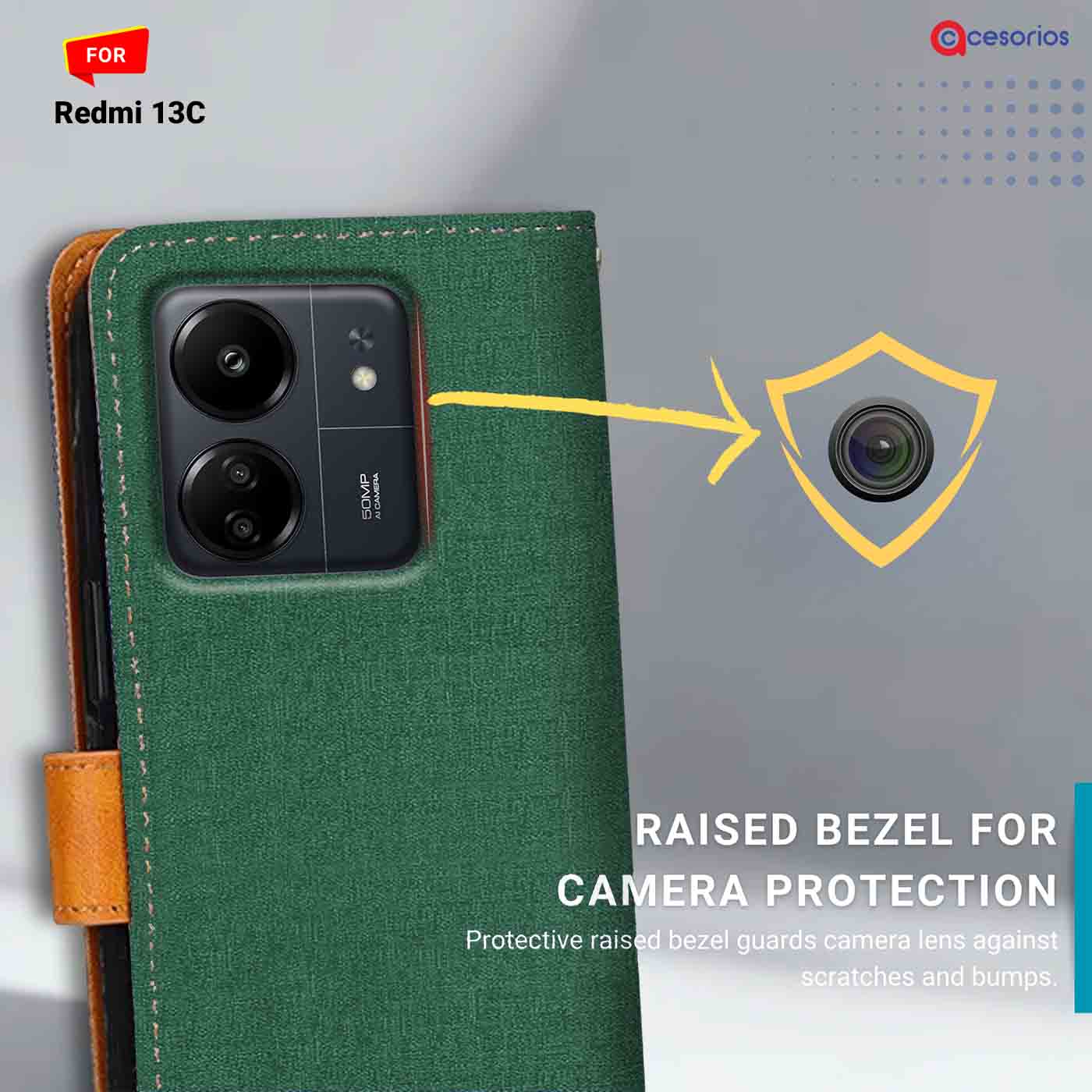 Canvas & Suede back panel — Redmi 13C in Green mobile case