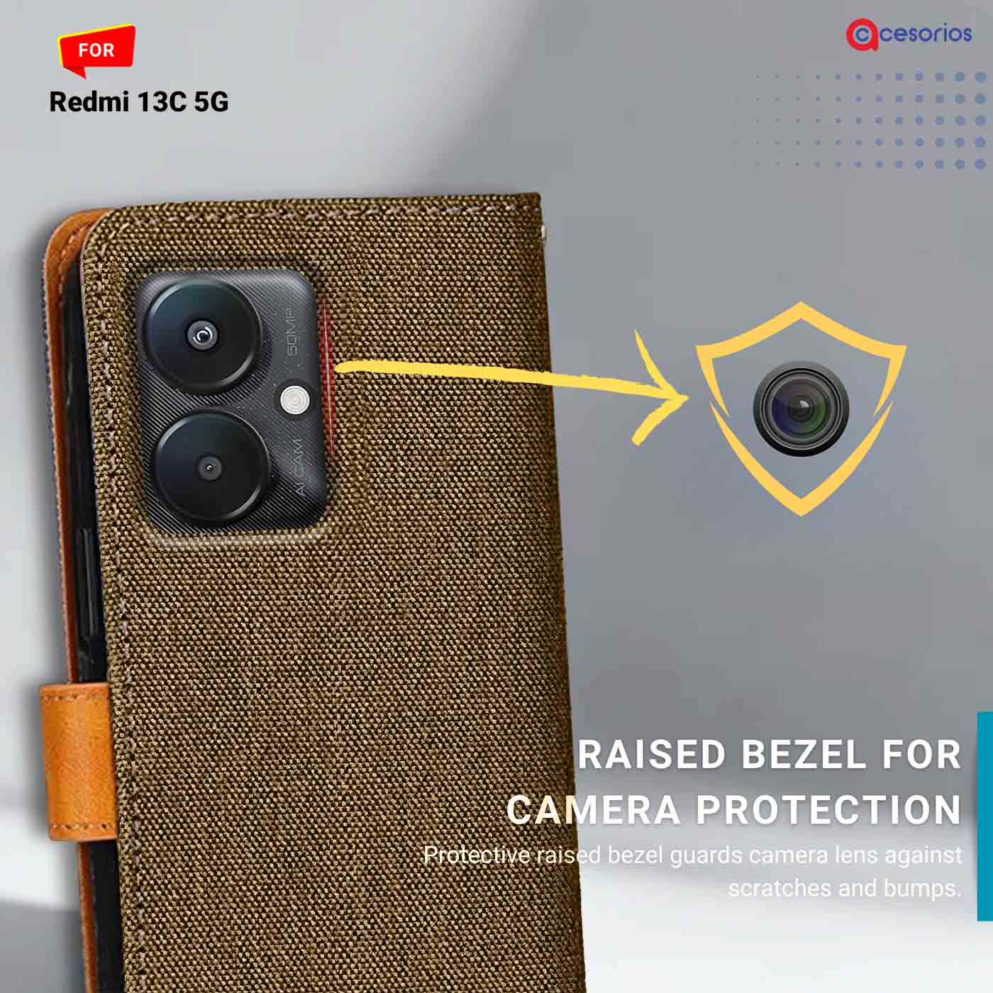 Denim & Leather back panel — Redmi 13C 5G in Dark Brown mobile case