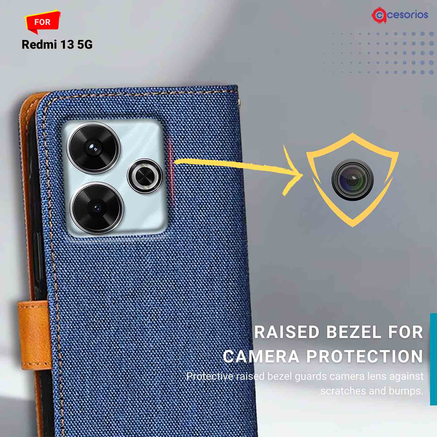 Denim & Leather back panel — Redmi 13 5G in Blue mobile case