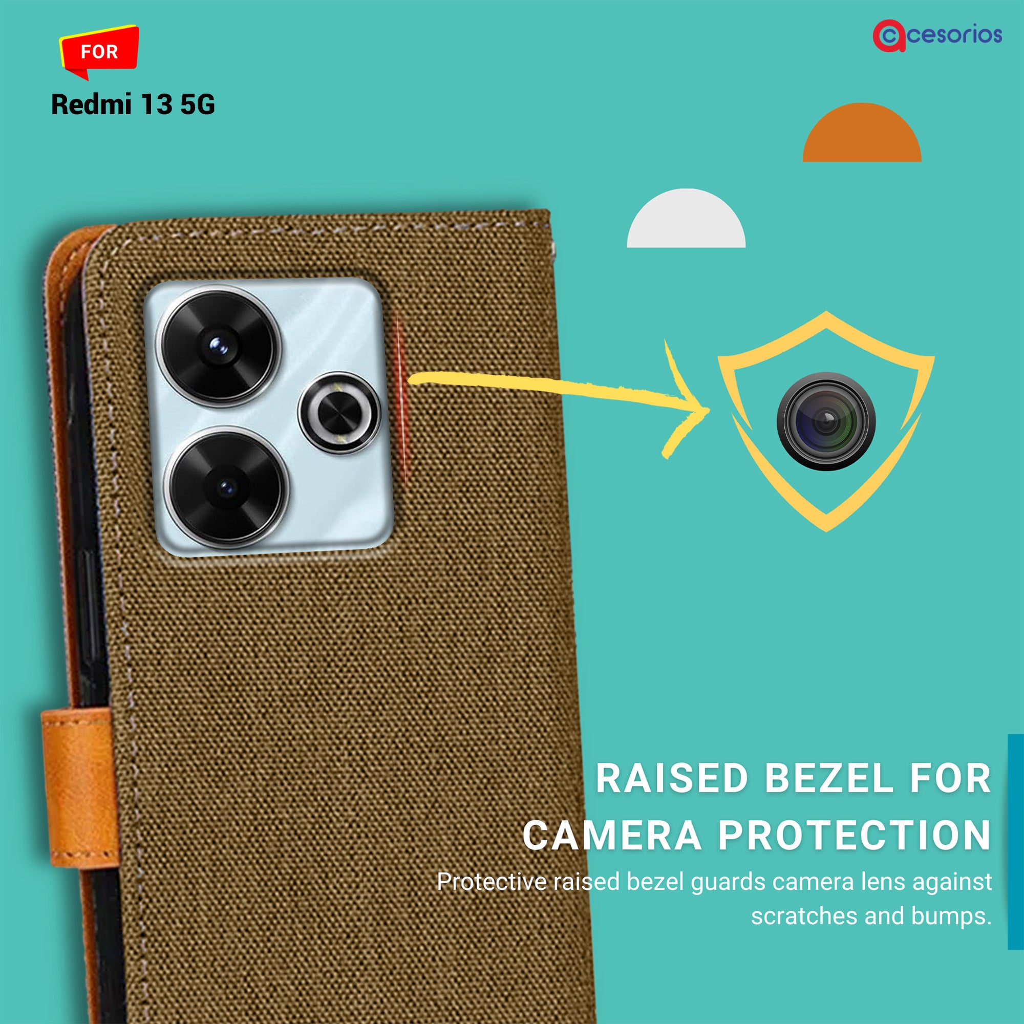 Accesorios Redmi 13 5G denim flip cover – Dark Brown – Image 2 #color_dark brown