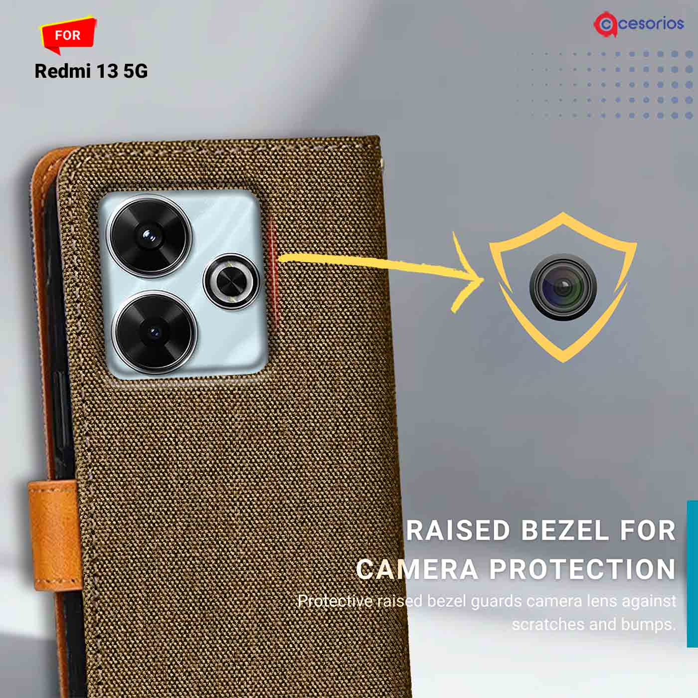 Denim & Leather back panel — Redmi 13 5G in Dark Brown mobile case