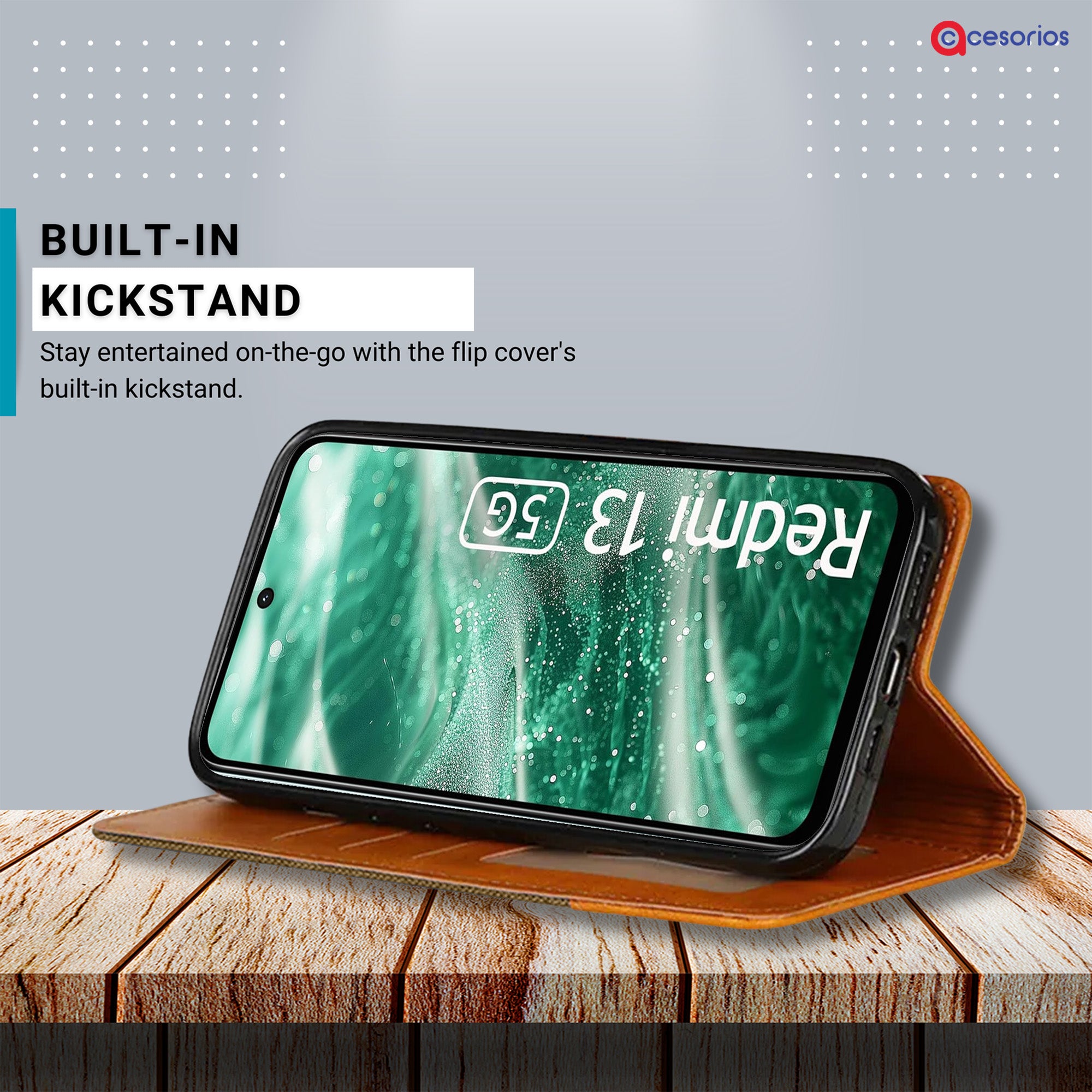 Accesorios Redmi 13 5G denim flip cover – Dark Brown – Image 4 #color_dark brown