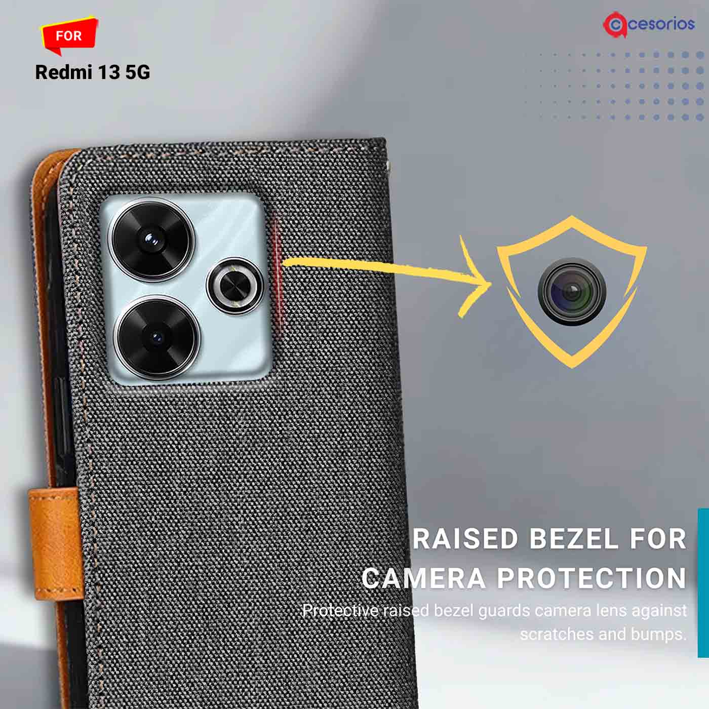 Denim & Leather back panel — Redmi 13 5G in Grey mobile case
