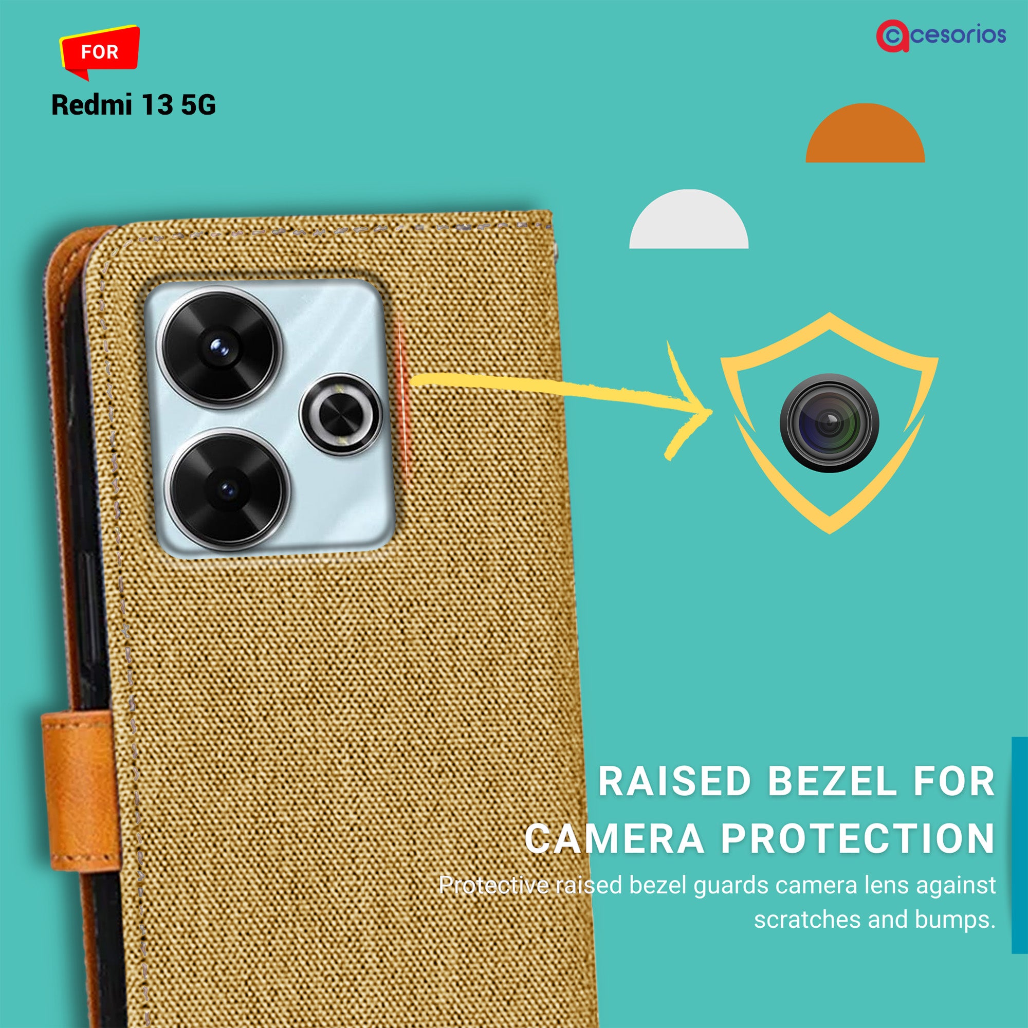 Accesorios Redmi 13 5G denim flip cover – Light Brown – Image 2 #color_light brown