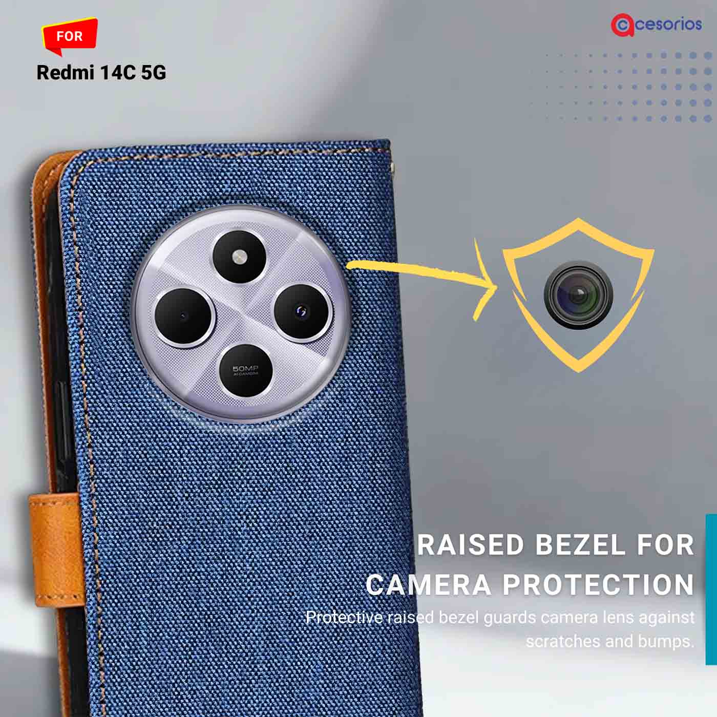 Denim & Leather back panel — Redmi 14C 5G in Blue mobile case