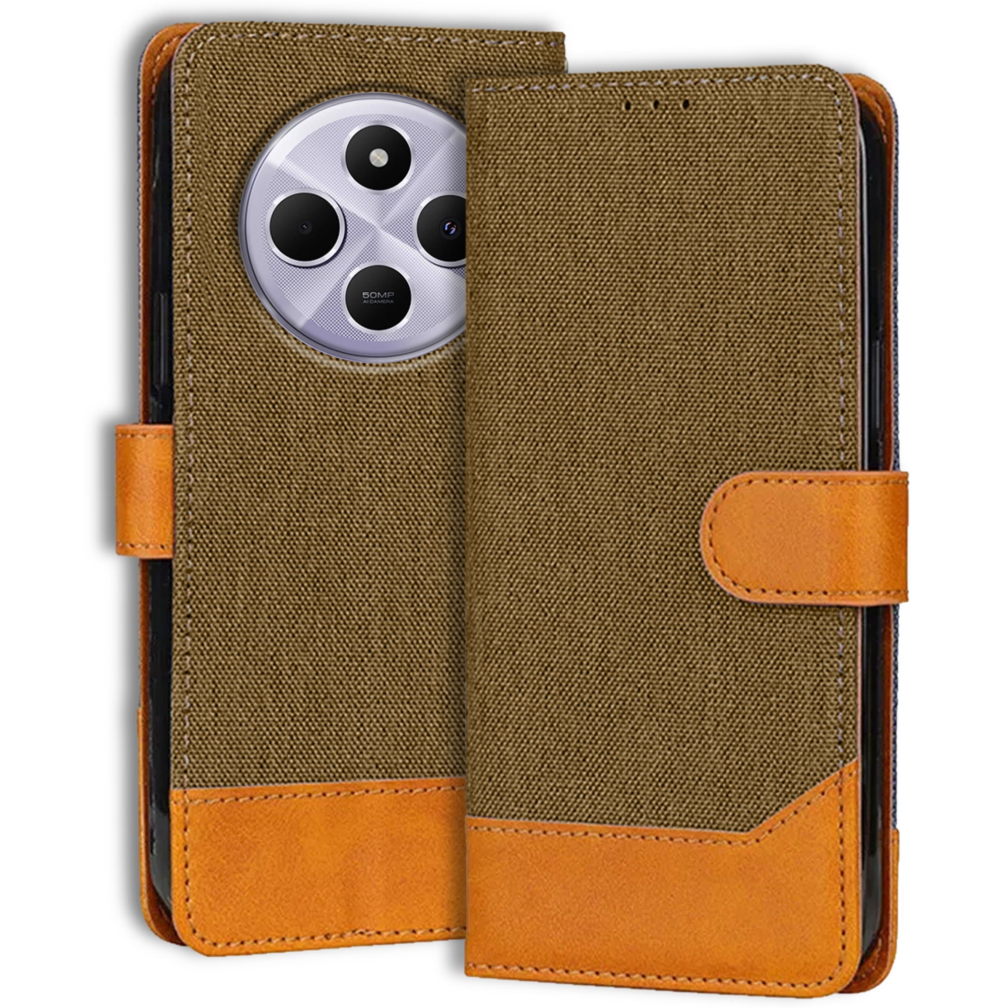 Accesorios Redmi 14C 5G denim flip cover – Dark Brown – Image 1 #color_dark brown