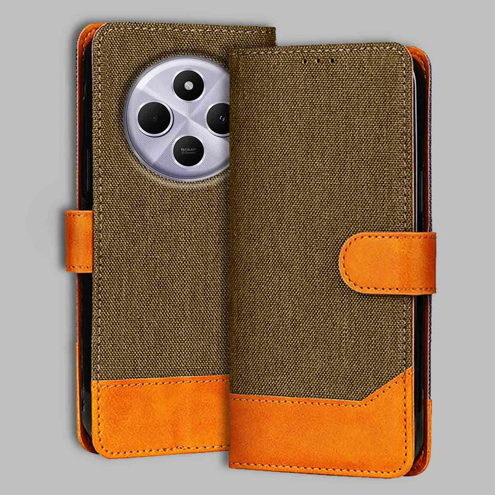 Redmi 14C 5G flip cover in Dark Brown — front view by Accesorios