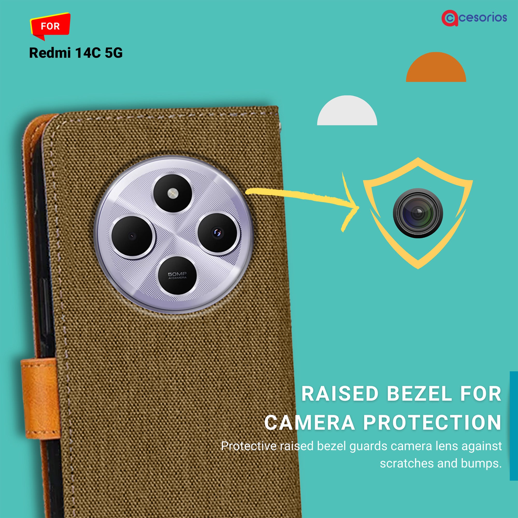 Accesorios Redmi 14C 5G denim flip cover – Dark Brown – Image 2 #color_dark brown