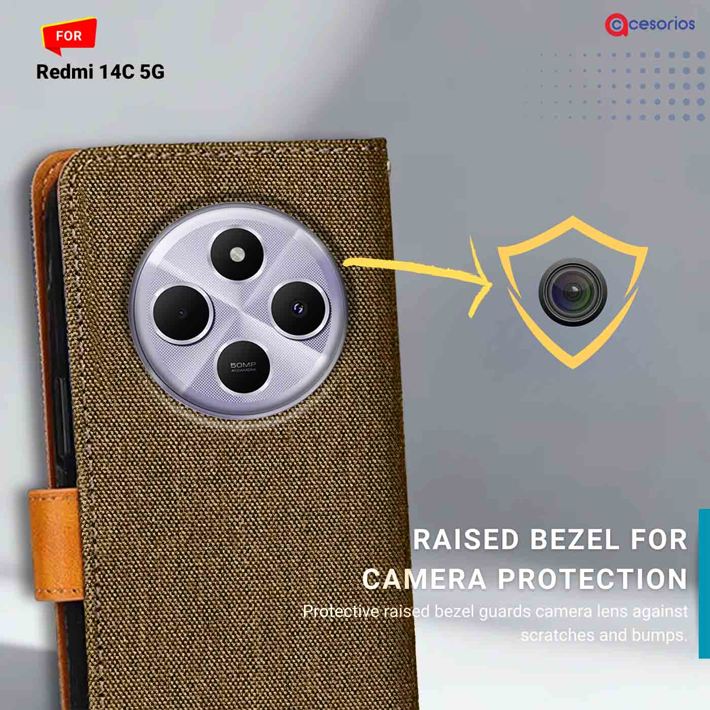 Denim & Leather back panel — Redmi 14C 5G in Dark Brown mobile case