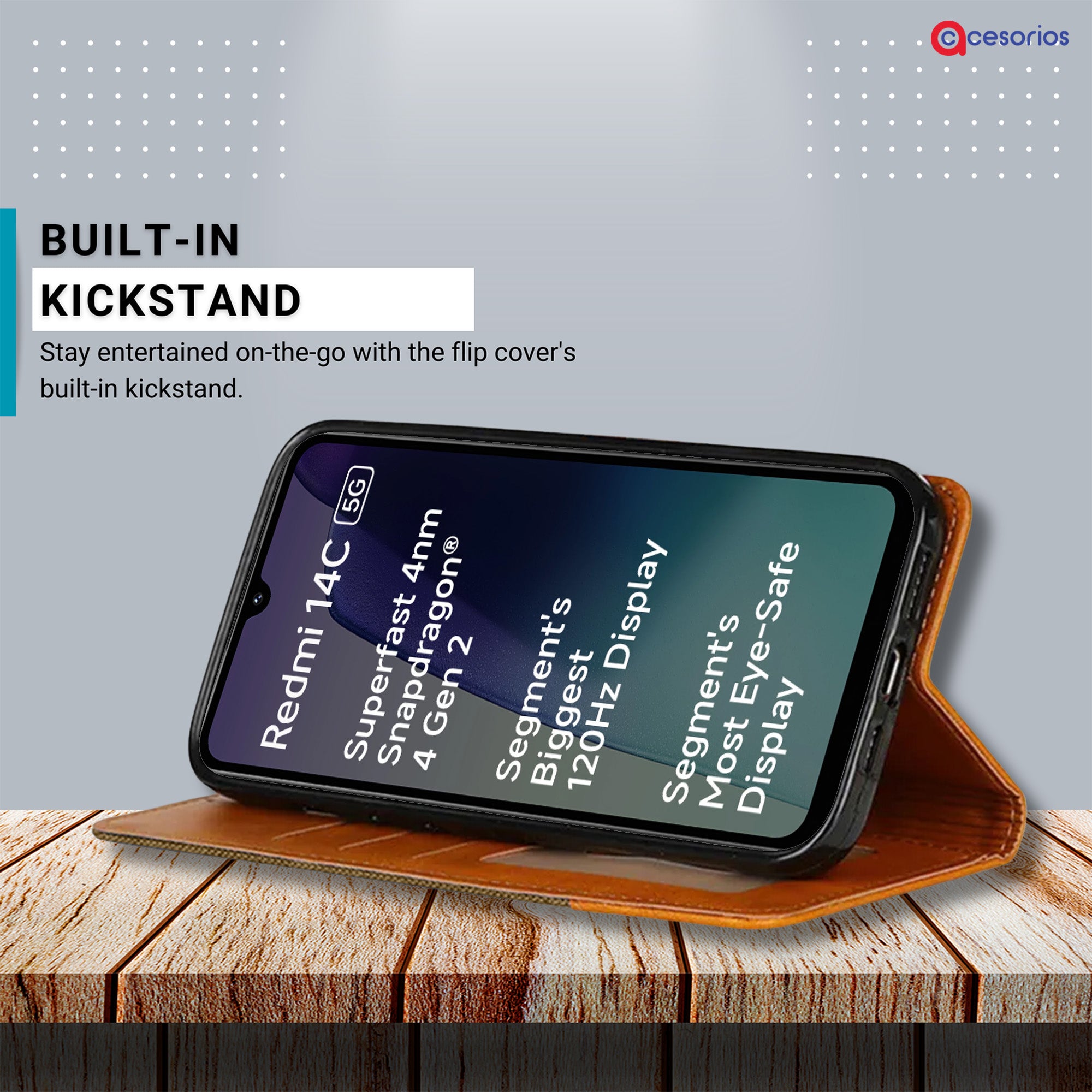 Accesorios Redmi 14C 5G denim flip cover – Dark Brown – Image 4 #color_dark brown