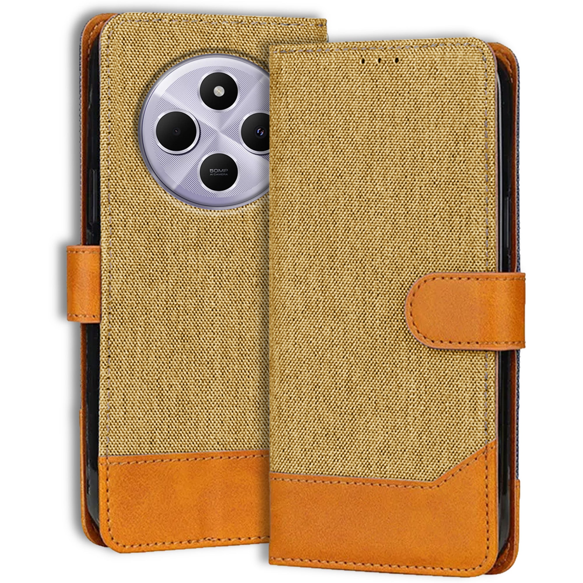 Accesorios Redmi 14C 5G denim flip cover – Light Brown – Image 1 #color_light brown