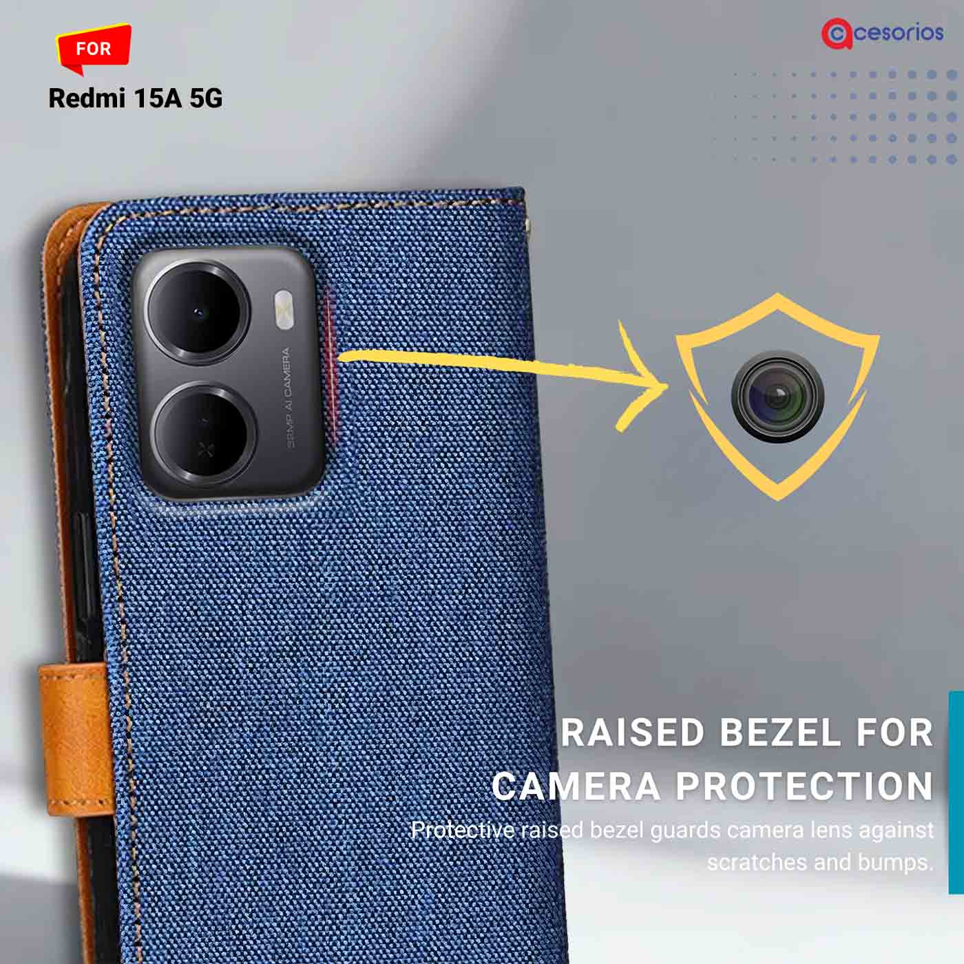 Denim & Leather back panel — Redmi 15A 5G in Blue mobile case