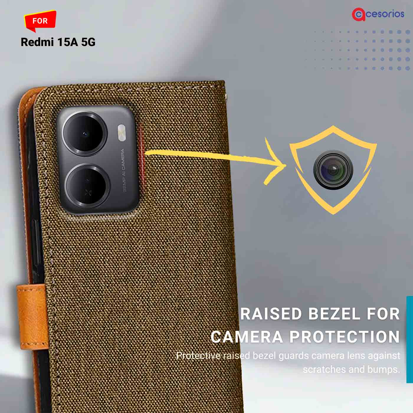 Denim & Leather back panel — Redmi 15A 5G in Brown mobile case