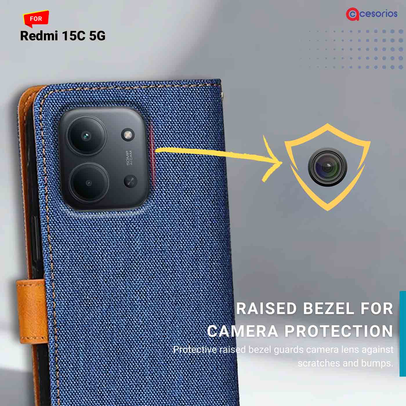 Denim & Leather back panel — Redmi 15C 5G in Blue mobile case