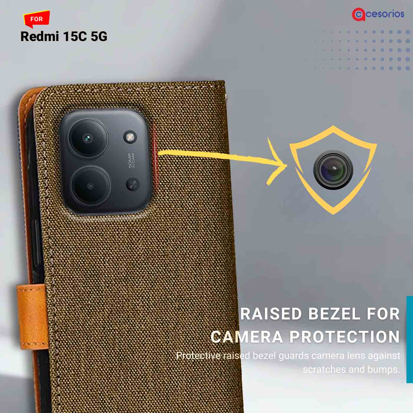 Denim & Leather back panel — Redmi 15C 5G in Dark Brown mobile case