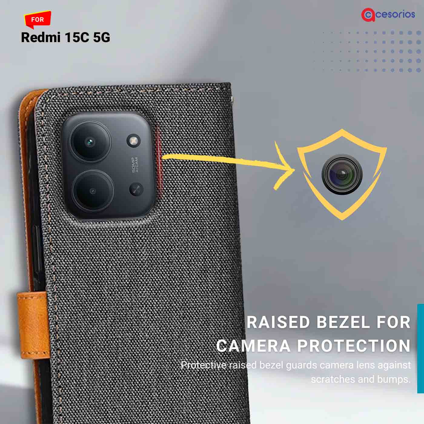 Denim & Leather back panel — Redmi 15C 5G in Grey mobile case