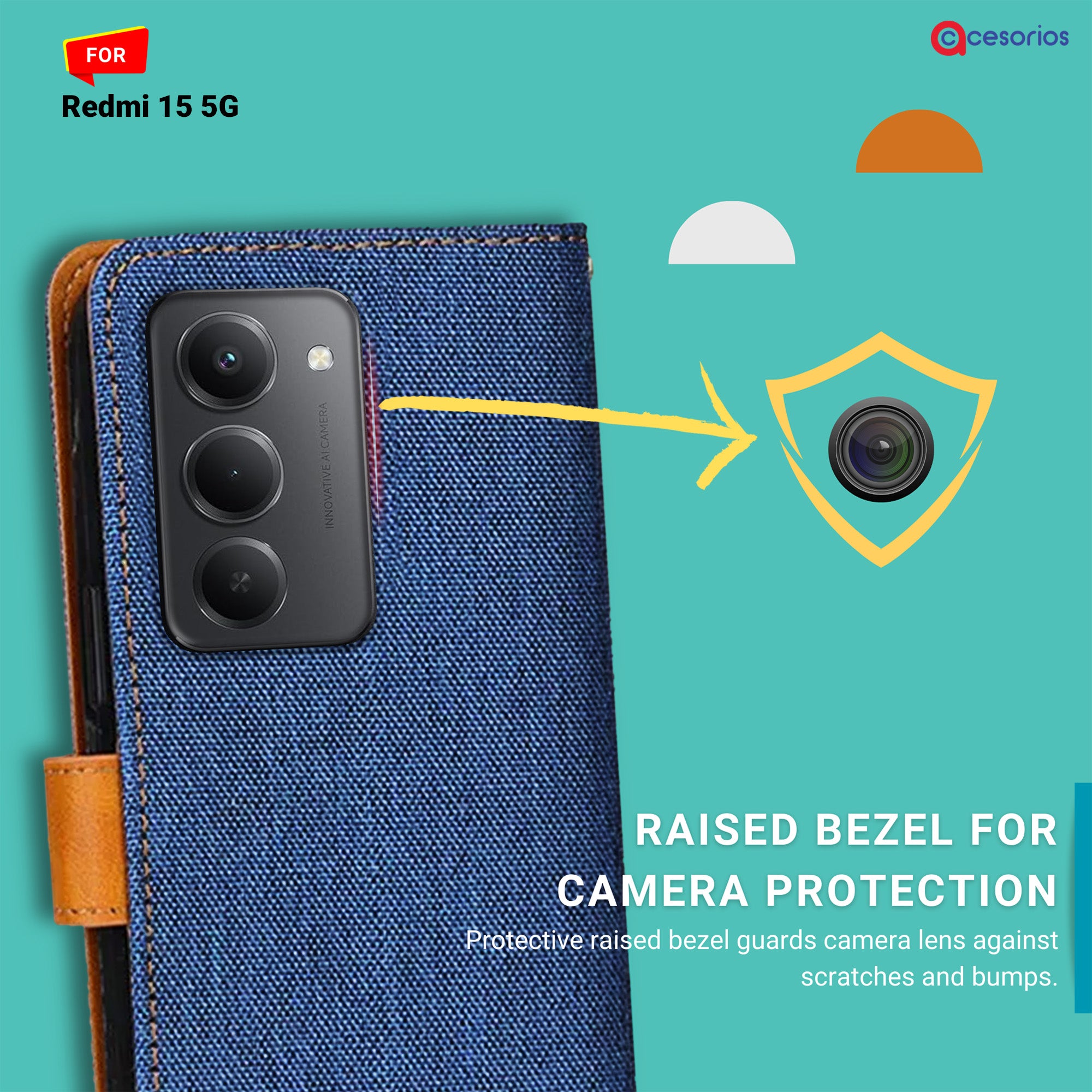 Accesorios Redmi 15 5G denim flip cover – Blue – Image 2 #color_blue