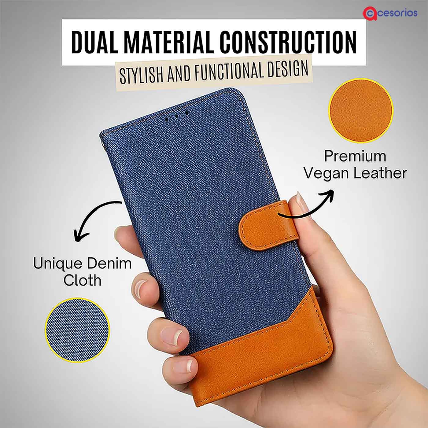 Accesorios Redmi 15 5G denim flip cover – Blue – Image 3 #color_