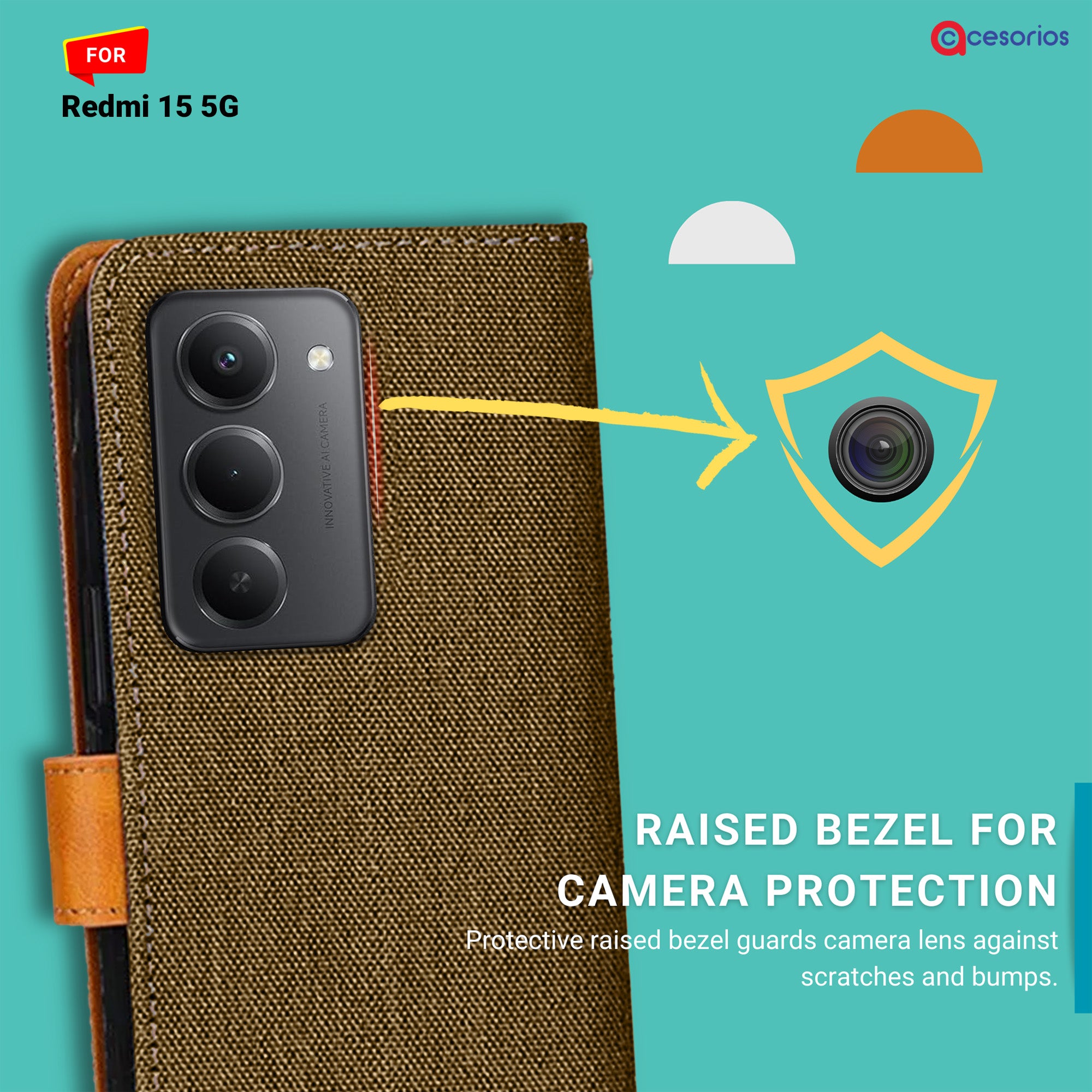 Accesorios Redmi 15 5G denim flip cover – Dark Brown – Image 2 #color_dark brown