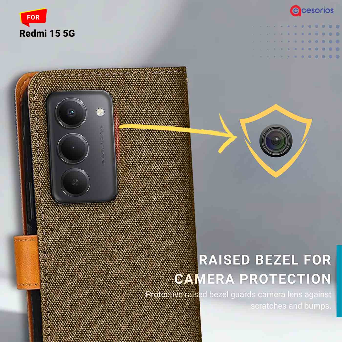 Denim & Leather back panel — Redmi 15 5G in Dark Brown mobile case