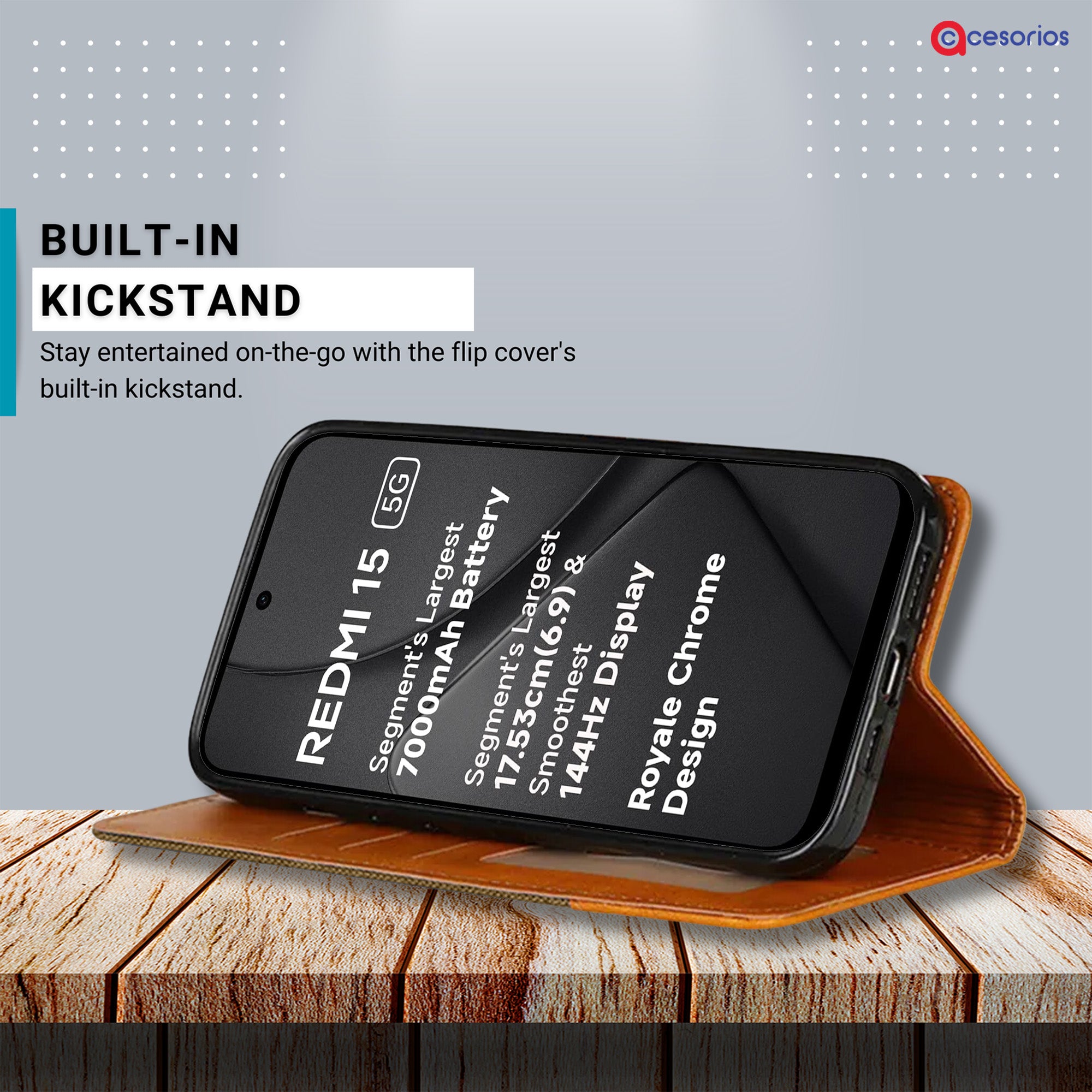 Accesorios Redmi 15 5G denim flip cover – Dark Brown – Image 4 #color_dark brown