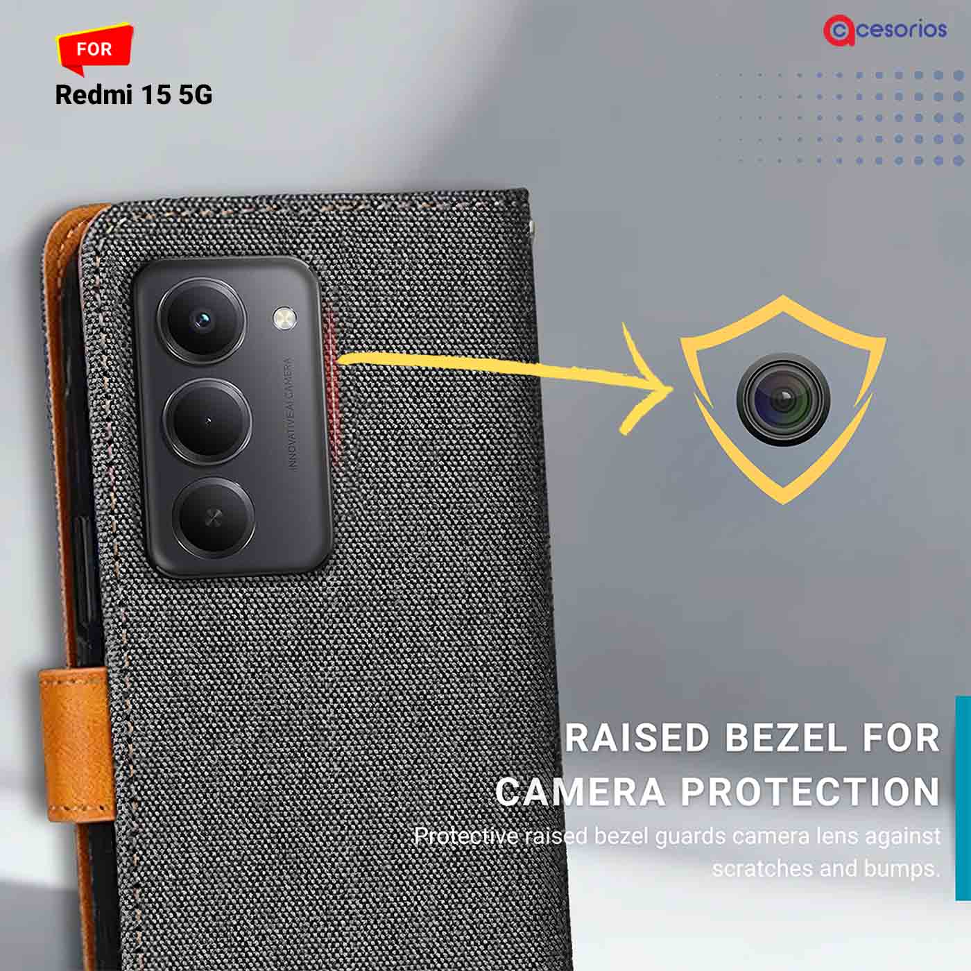 Denim & Leather back panel — Redmi 15 5G in Grey mobile case