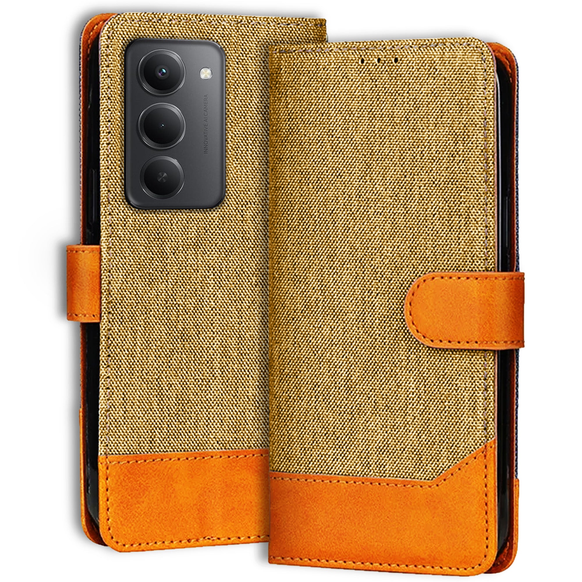 Accesorios Redmi 15 5G denim flip cover – Light Brown – Image 1 #color_light brown