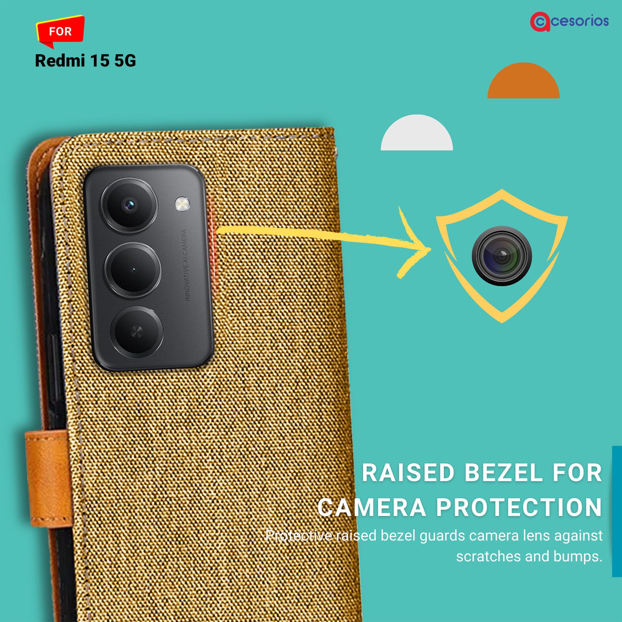 Accesorios Redmi 15 5G denim flip cover – Light Brown – Image 2 #color_light brown