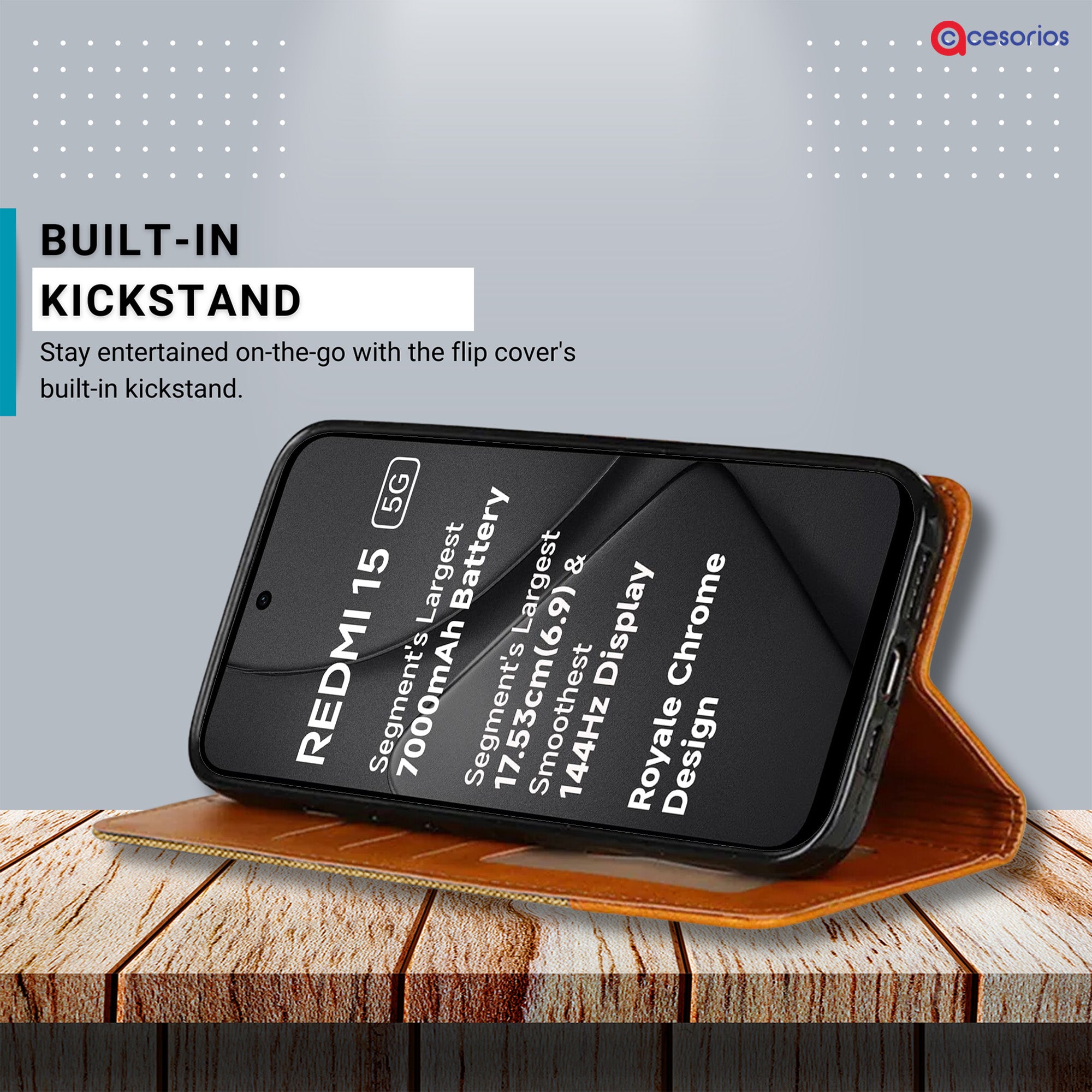 Accesorios Redmi 15 5G denim flip cover – Light Brown – Image 4 #color_light brown