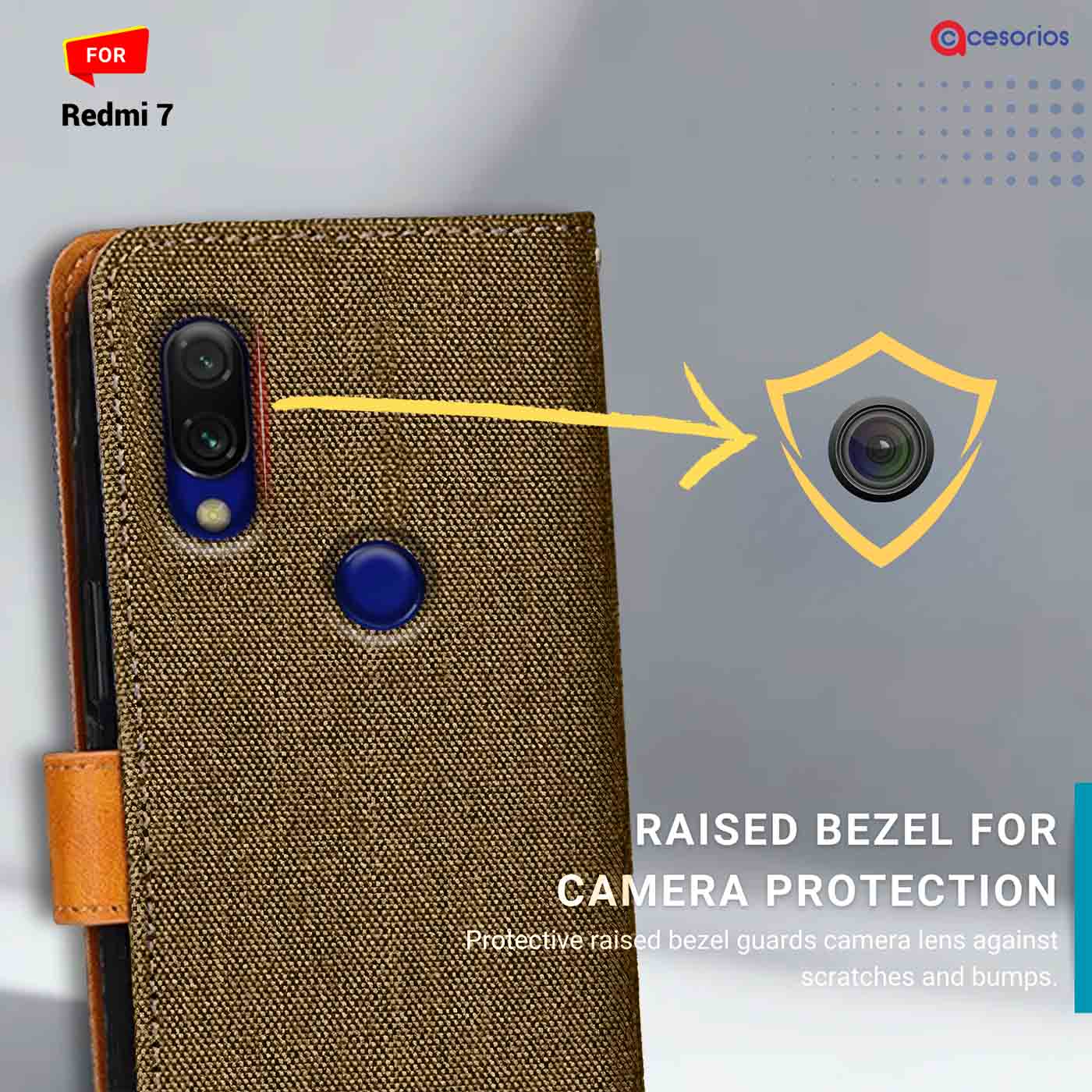Denim & Leather back panel — Redmi 7 in Dark Brown mobile case