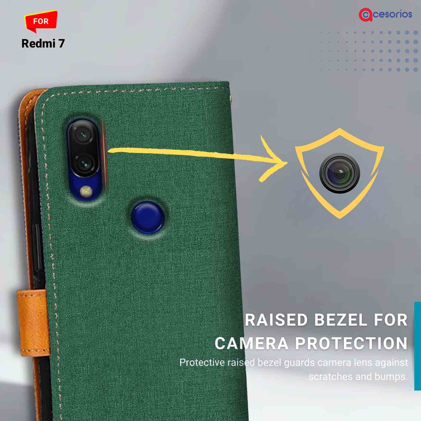 Canvas & Suede back panel — Redmi 7 in Green mobile case