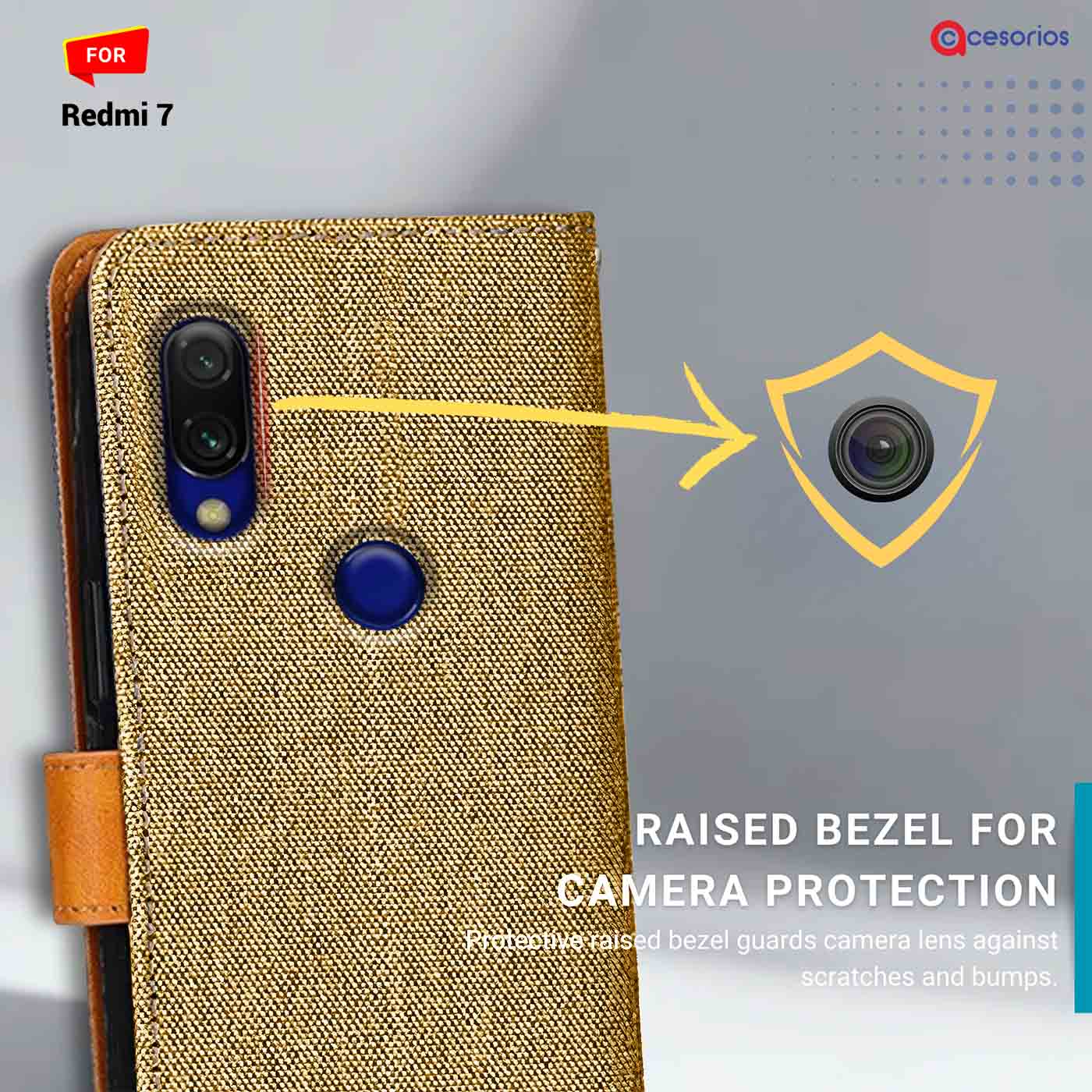 Denim & Leather back panel — Redmi 7 in Light Brown mobile case