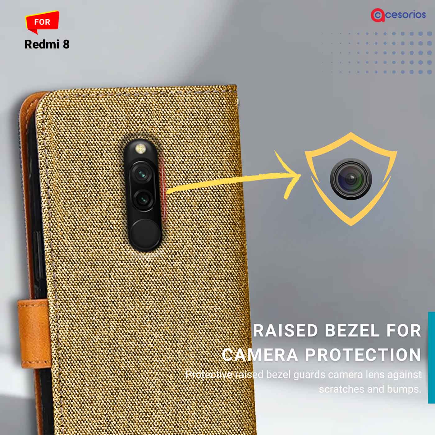 Denim & Leather back panel — Redmi 8 in Light Brown mobile case