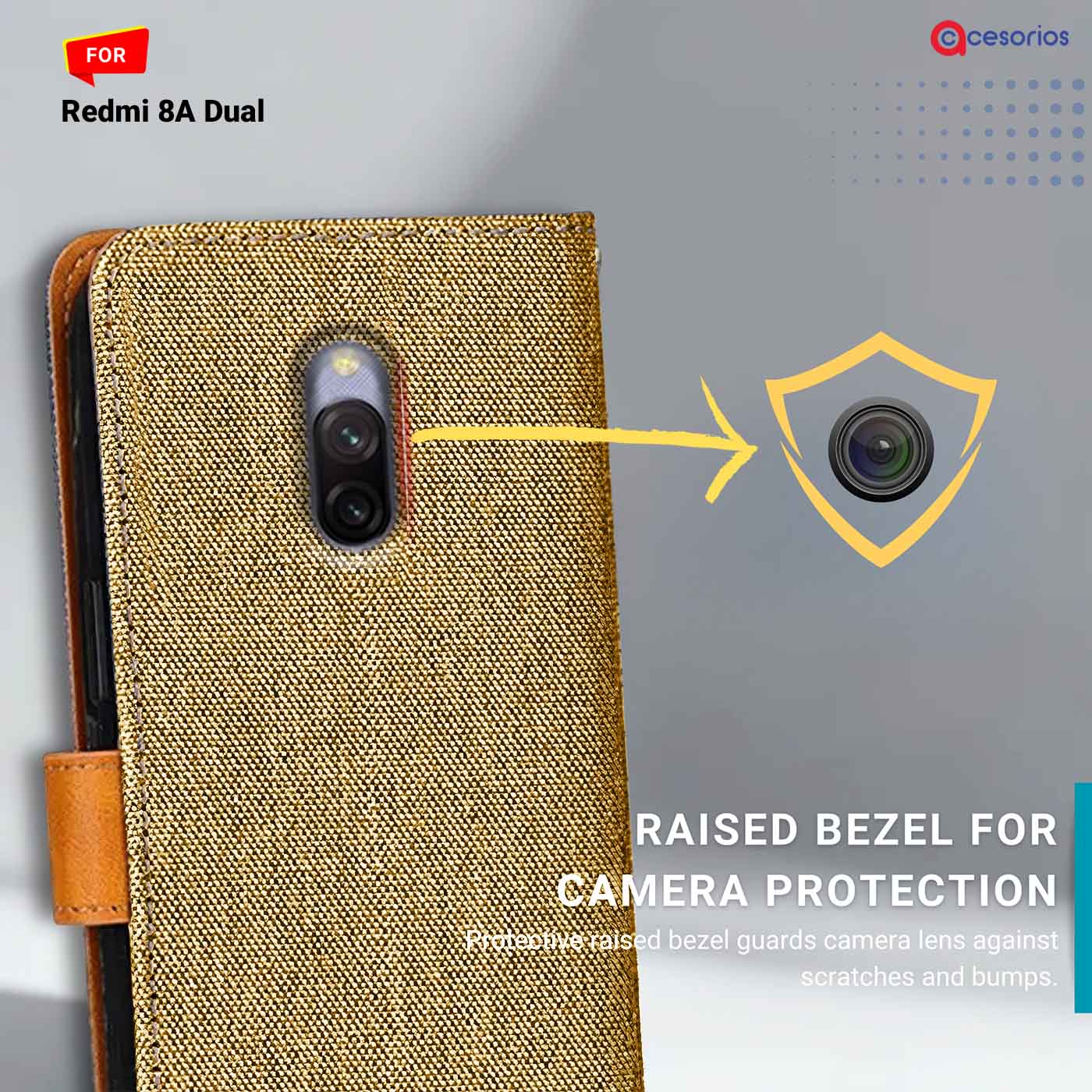 Denim & Leather back panel — Redmi 8A Dual in Light Brown mobile case