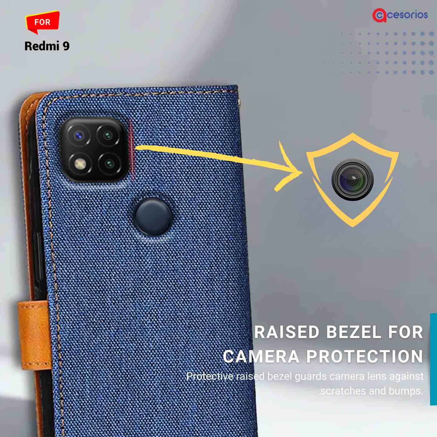 Denim & Leather back panel — Redmi 9 in Blue mobile case
