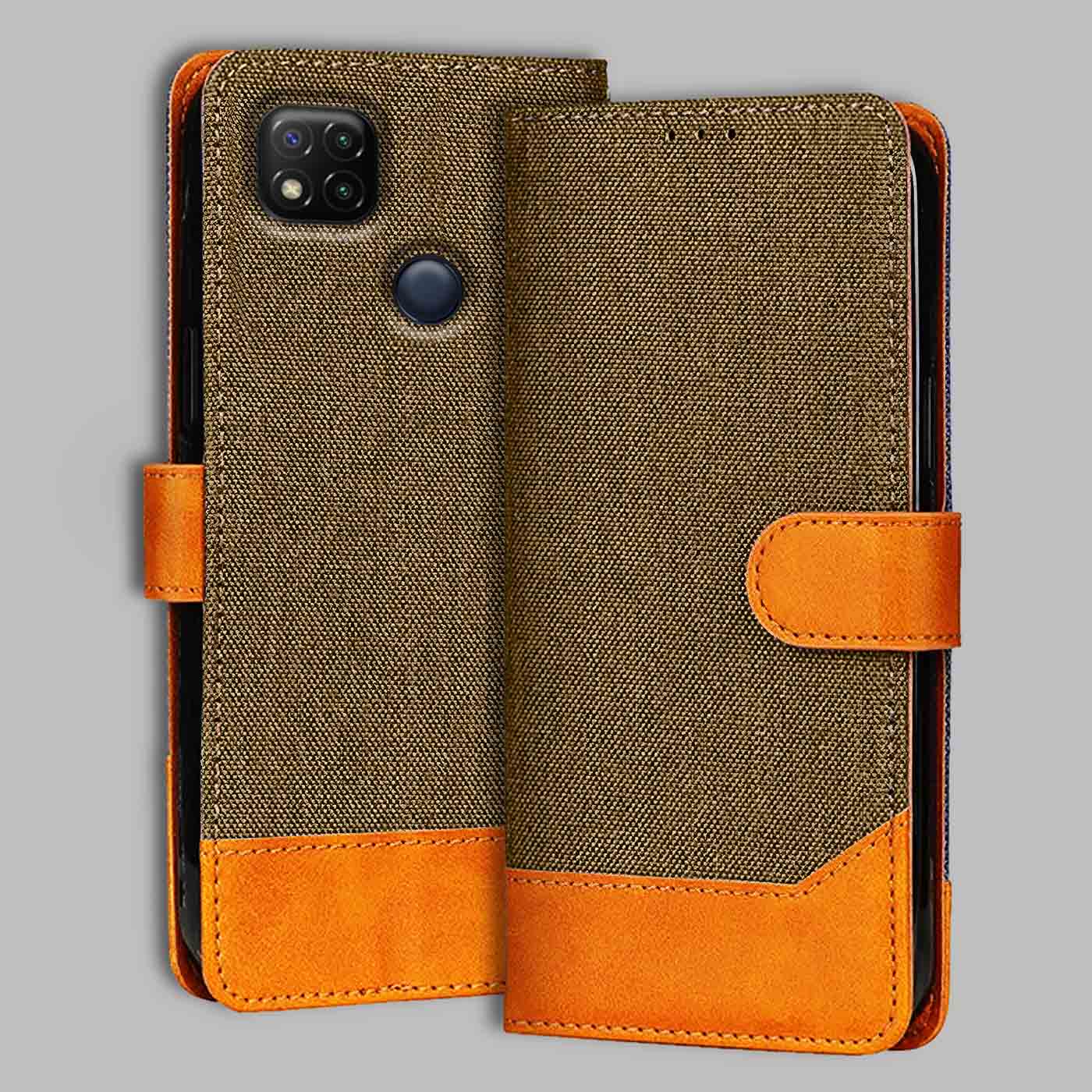 Accesorios Redmi 9 denim flip cover – Dark Brown – Image 1 #color_dark b